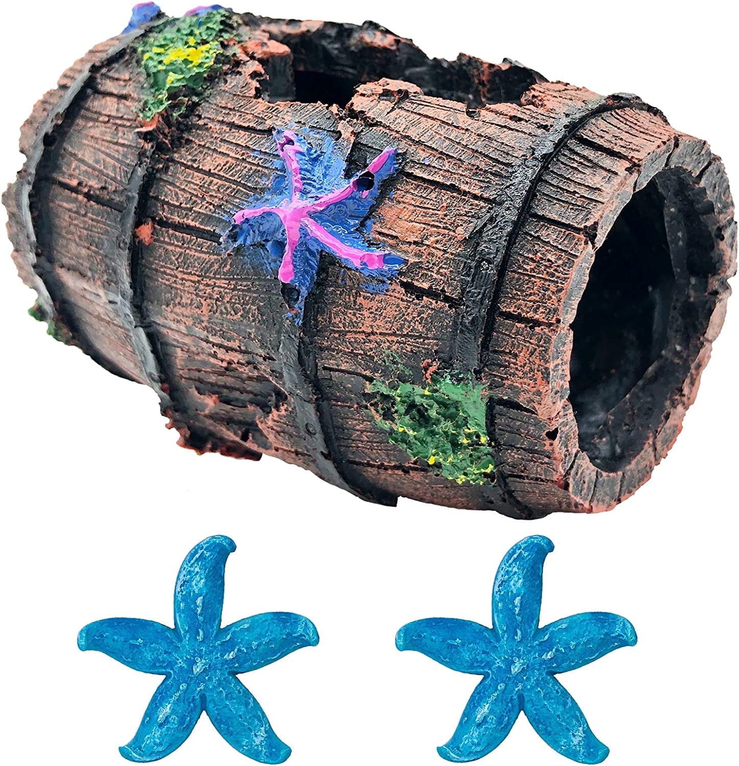 Ulifery Small Broken Barrel Aquarium Decoration - Betta Fish Cave Hideaway, Resin Log For Fish Tanks
