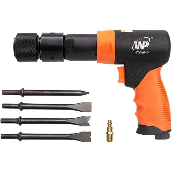WORKPAD 190mm Long Barrel Air Hammer with Quick Change Chisel Retainer and 4-Piece Chisels Set, Pneumatic Tools