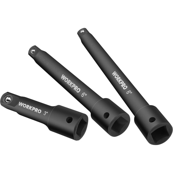 WORKPRO 1/2" Drive Impact Extension Bar Set, 3-Piece Chrome Vanadium Steel