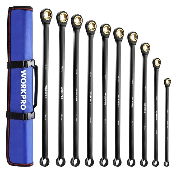 WORKPRO 10PC Extra Long Ratcheting Wrench Set 8-19mm Combination Metric 72-Teeth