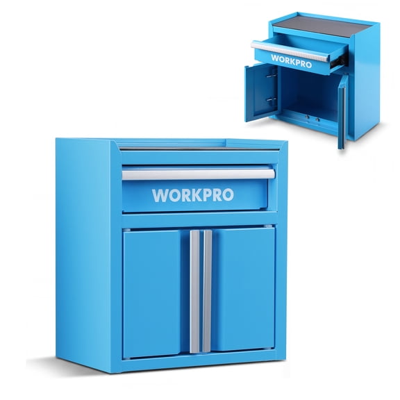 WORKPRO 11.1 Mini Tool Box with 1-drawer and 2-Door-Blue