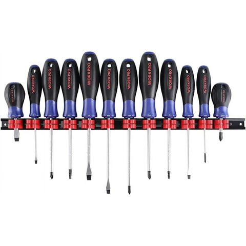 WORKPRO 12-Piece Magnetic Screwdrivers Set with Organizer,Flat Head/Slotted/Phillips/Torx Screwdriver Tools Set,Chrome Plating CR-V Shanks, Non-Slip Handle