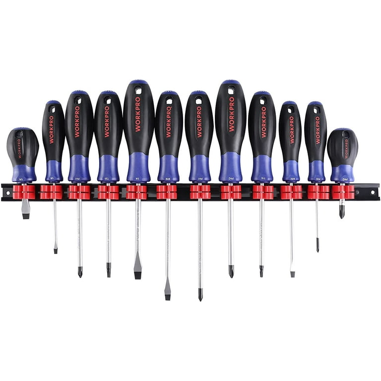 WORKPRO 12-Piece Magnetic Screwdrivers Set with Organizer, Flat