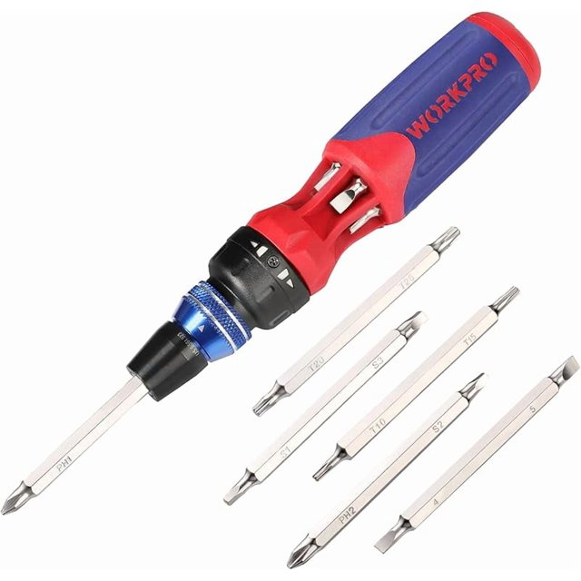 WORKPRO 12-in-1 Ratcheting Multi-Bit Screwdriver Set, Quick-load Mechanism Screwdriver with Double End Bits in Handle