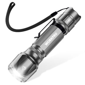 WORKPRO 1200 Lumens Rechargeable Tactical Flashlight, EDC Mini Pocket Light with Zoom Focus, 7 Modes, Battery Included, Gray
