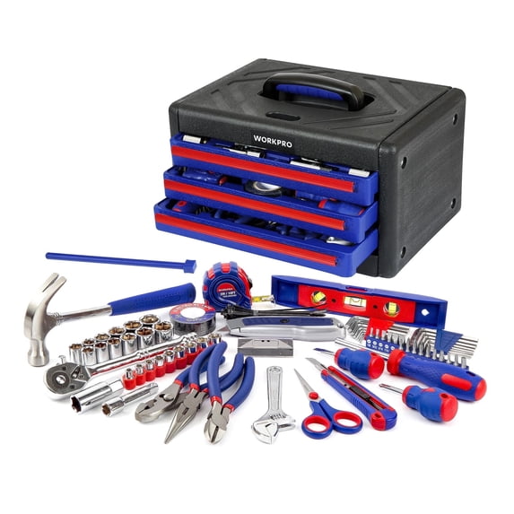 WORKPRO 125-Piece Auto Repair Tool Set,Mechanics Tool Set, General Household Home Repair Tool Kit with 3-Drawer Heavy Duty Box,Hand Tool Kit