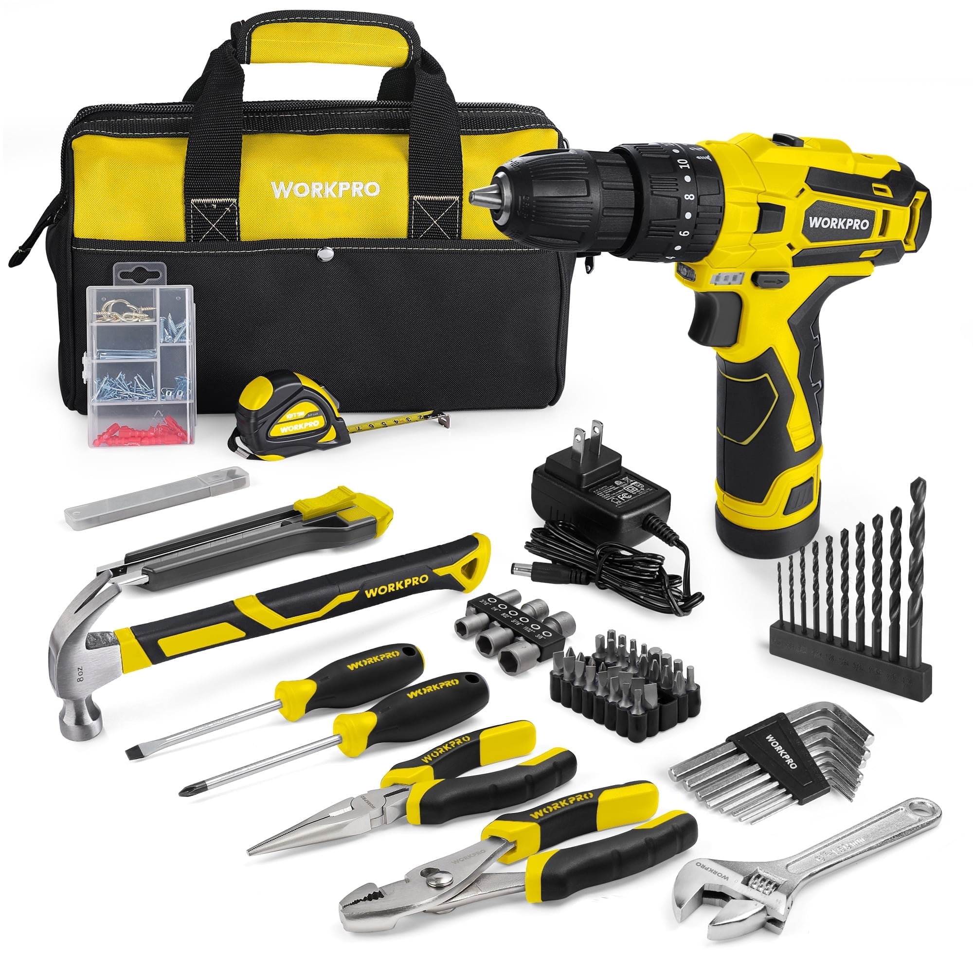 WORKPRO 12V Cordless Drill, 177-Piece Tool Set, 2000mAh Battery