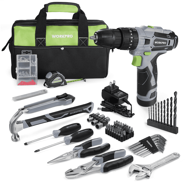 WORKPRO 12V Cordless Drill, 177-Piece Tool Set, 2000mAh Battery