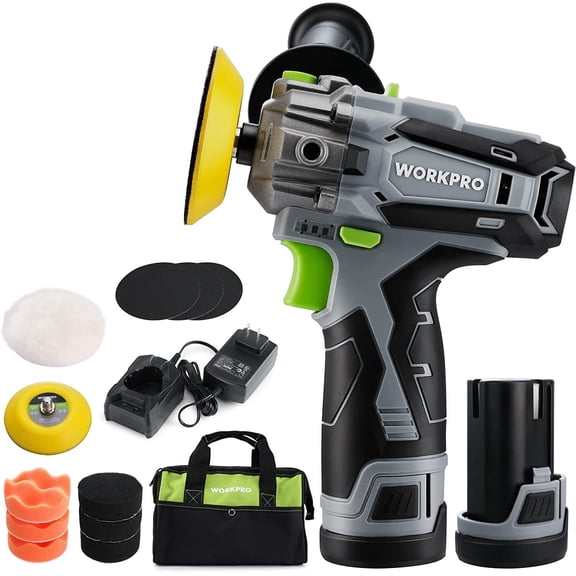 WORKPRO 12V Cordless Polisher 3" Mini Car Detailing Buffer & Sander Machine Kit