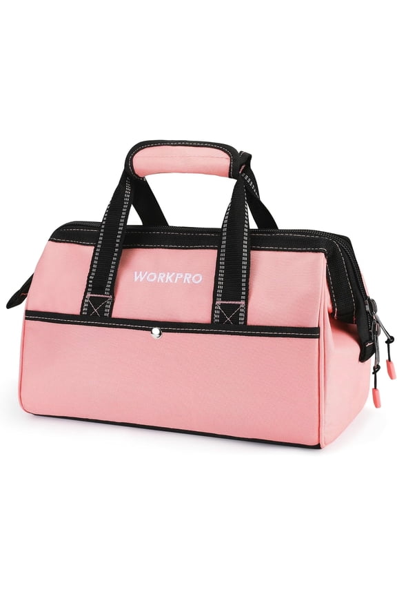 13-inch Pink Tool Bag, Soft Cloth Storage Tote with Wide Mouth Opening and Interior Pockets, Pink Ribbon Edition