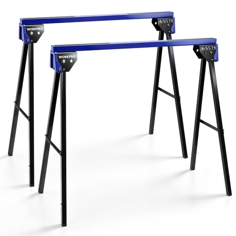 WORKPRO 2-Pack Heavy Duty Folding Sawhorses, 1800 lbs Load Capacity, Steel Sawhorse with Interlocking Design & Non-Slip Top for Workshop, Garage and Construction Projects