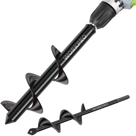 WORKPRO 2-Piece Auger Drill Bit, 1.6"x9" and 3"x12" Garden Auger Spiral Drill Bit for 3/8" Hex Drive Drill, Hole Digger