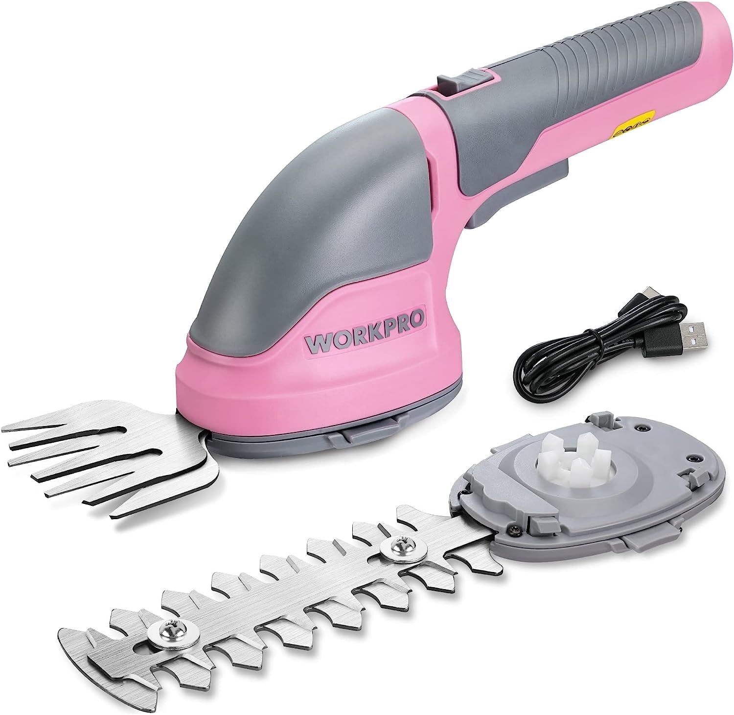 WORKPRO 2-in-1 Cordless Grass Shear & Hedge Trimmer, Rechargeable Electric Shrub Cutter, Lithium Battery, Type-C Charging, Handheld, Pink