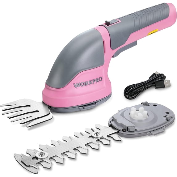WORKPRO 2-in-1 Cordless Grass Shear & Hedge Trimmer, Rechargeable Electric Shrub Cutter, Lithium Battery, Type-C Charging, Handheld, Pink