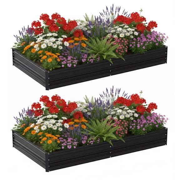 WORKPRO 2-piece set 7.5x4x1ft Black Square Metal Raised Garden Bed