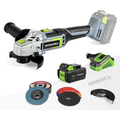 WORKPRO 20V CORDLESS ANGLE GRINDER KIT 4-1/2" TOOL 4.0AH FAST CHARGER, W125051A