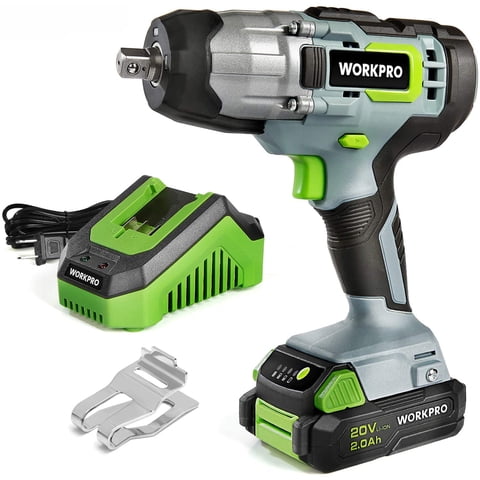 WORKPRO 20V Cordless Impact Wrench, 1/2-inch, 320 Ft Pounds Max Torque, 2.0Ah Li-ion Battery with Fast Charger, Belt Clip for Easy Carrying