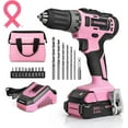 thumbnail image 1 of WORKPRO 20V Pink Cordless Drill Driver Set, 3/8” Keyless Chuck, 2.0 Ah Li-Ion Battery, 1 Hour Fast Charger and 11-inch Storage Bag Included, 1 of 9
