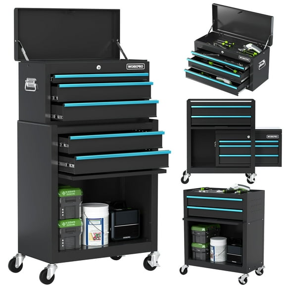 WORKPRO 24.5 inch 5-Drawer Rolling Tool Chest, Sliding Metal Drawer Rolling Tool Storage Cabinet, Removable Toolbox Organizer for Workshop, Garage