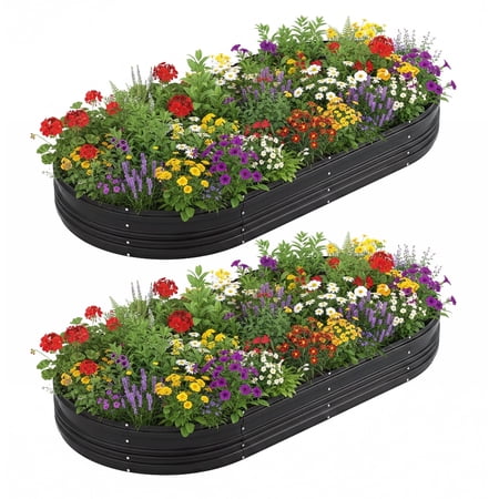 WORKPRO 2-Pack Galvanized Raised Garden Bed, 8 x 4 x 1 ft Outdoor Garden Planter Box, Black