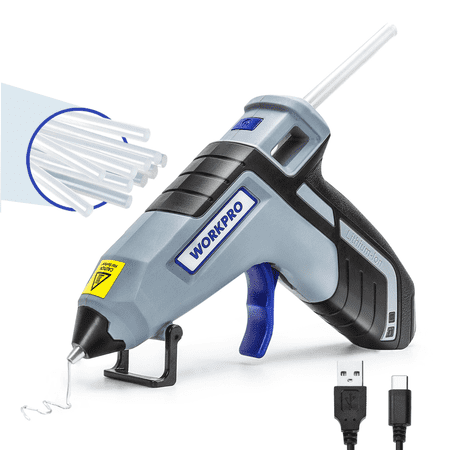 WORKPRO 3.6V Cordless Hot Glue Gun (Upgrade), Fast Preheating, Smart Power-Off, USB-C Rechargeable Glue Gun, Less-drip Hot Glue Gun Kit with 20 Pcs Premium Mini Glue Sticks for DIY, Crafting and Arts