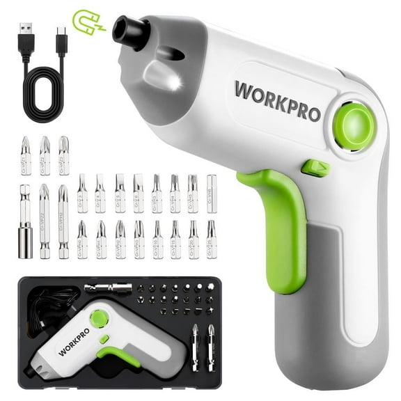 WORKPRO 3.6V White Cordless Screwdriver Set，Cordless & Rechargeable with Driver Bit Set and Sturdy Case，25PCS Drill/Driver Accessories