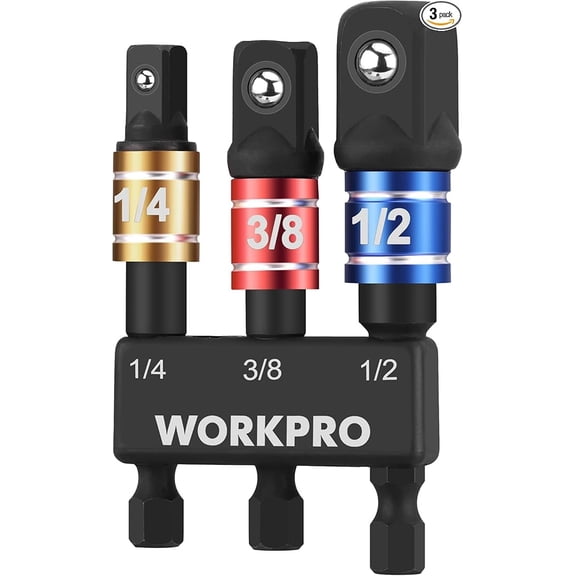 WORKPRO 4-Piece Impact Socket Adapter Set, 1/4", 3/8" & 1/2" Drive Extension Bits with Holder, Impact Grade Socket Converter for Power Drills, Impact Drivers and High-Torque Wrenches