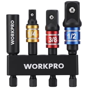 WORKPRO 4-Piece Impact Socket Adapter Set, 1/4", 3/8" & 1/2" Drive Extension Bits with Holder, Impact Grade Socket Converter for Power Drills, Impact Drivers and High-Torque Wrenches