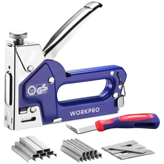 WORKPRO 3-in-1 Staple Gun Kit with 1500 Staples & Remover, Compatible with T50, U-Type, Brad Nails – Heavy Duty Manual Stapler for Upholstery & DIY