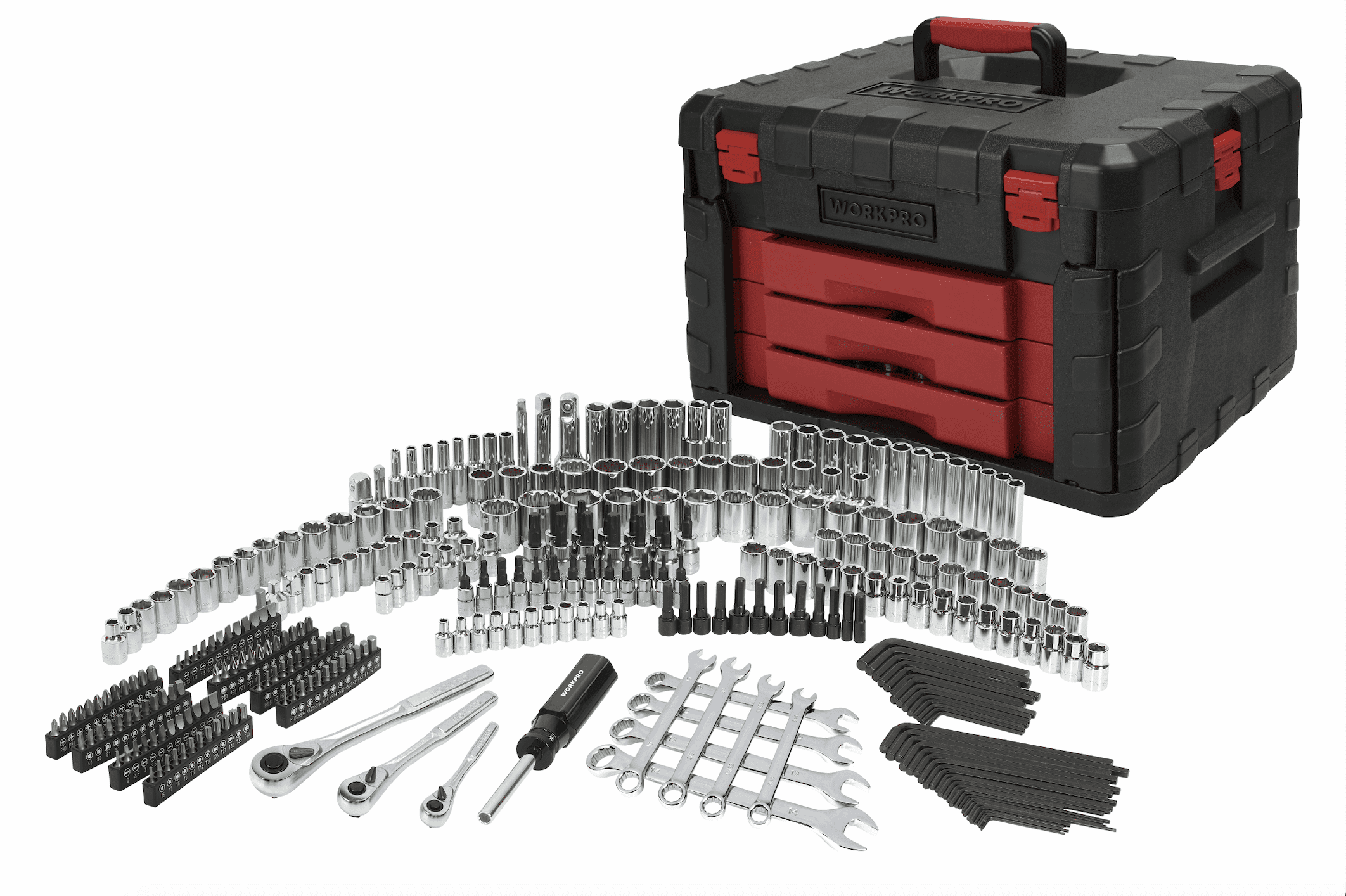 WORKPRO 320-Piece Mechanic's Tool Set with Storage Case, 1/4, 3/8, 1/2-Inch  Drive