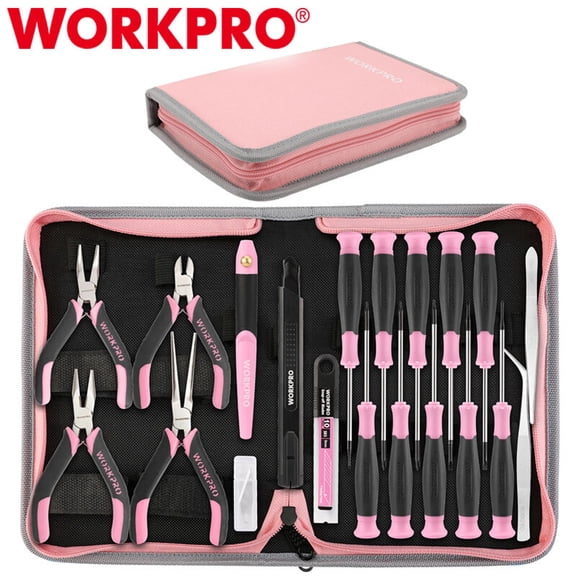 WORKPRO 33PCS Precision Repair Tool Set Screwdrivers Utility Knife Tweezers Pink