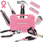 WORKPRO 35-Piece Pink Tools Set, Household Tool Kit with Storage Toolbox, Basic Tool Set for Home, Garage, Apartment, Dorm, New House, Back to School - Pink Ribbon