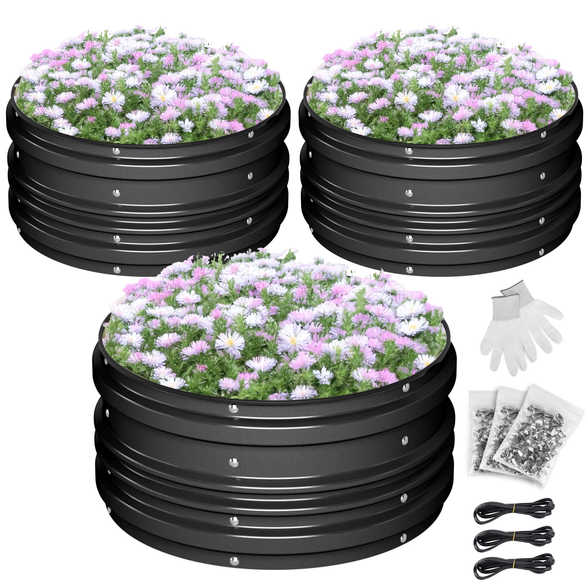 WORKPRO 3PK 2x2x1ft Outdoor Galvanized Raised Garden Bed Kit-Black