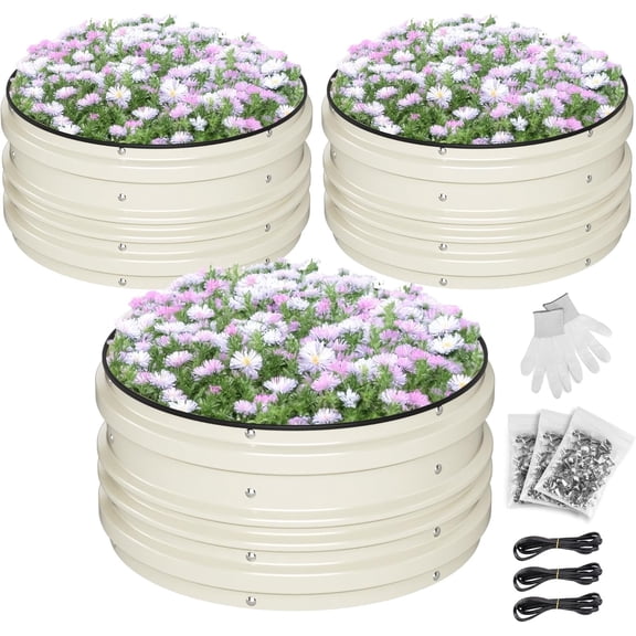 WORKPRO 3Pcs 2x2x1ft Galvanized Raised Garden Bed Set, Rust & Corrosion Protection, Easy Assembly, Safe Edge, Ideal for Vegetables & Flowers, White