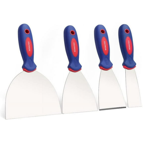 WORKPRO 4-Piece Putty Knife Set, Stainless Steel Made - Perfect for Drywall Spackle, Taping, Scraping Paint, 1.5", 3", 4", 6"