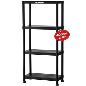 WORKPRO 400lbs 4-Tier Plastic Storage Shelf, 23.9"D x 12"W x 51.4"H, Black Freestanding Utility Organizer for Garage, Pantry & Home
