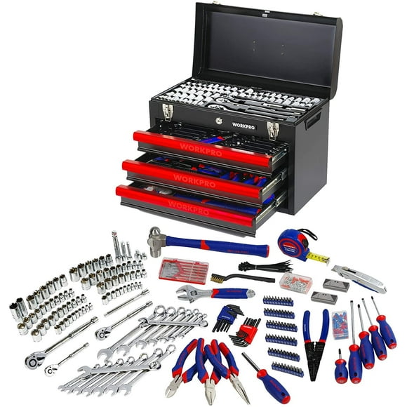 WORKPRO 408-Piece Auto Repair Tool Set,Mechanics Tool Set,General Household Home Repair Tool Kit with 3-Drawer Heavy Duty Metal Box,Hand Tool Kit