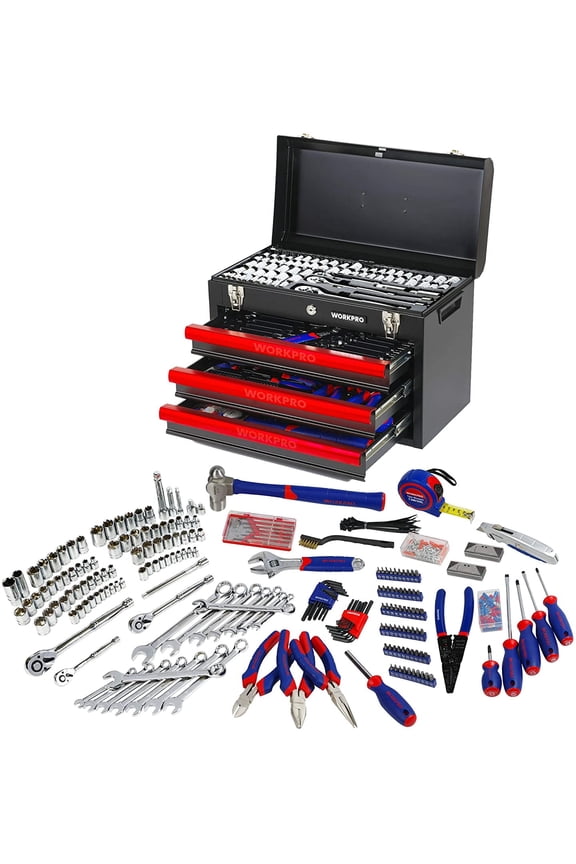 408-Piece Auto Repair Tool Set,Mechanics Tool Set,General Household Home Repair Tool Kit with 3-Drawer Heavy Duty Metal Box,Hand Tool Kit