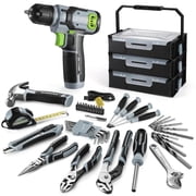 WORKPRO 43PCS Cordless Lithium-Ion Drill Driver and Toolbox, 8V 2.0 Ah Power Drill Set with Household Hand Tool Kit, Battery Powered Screwdriver with Stackable Toolbox, DIY Home Tool Set for Repair