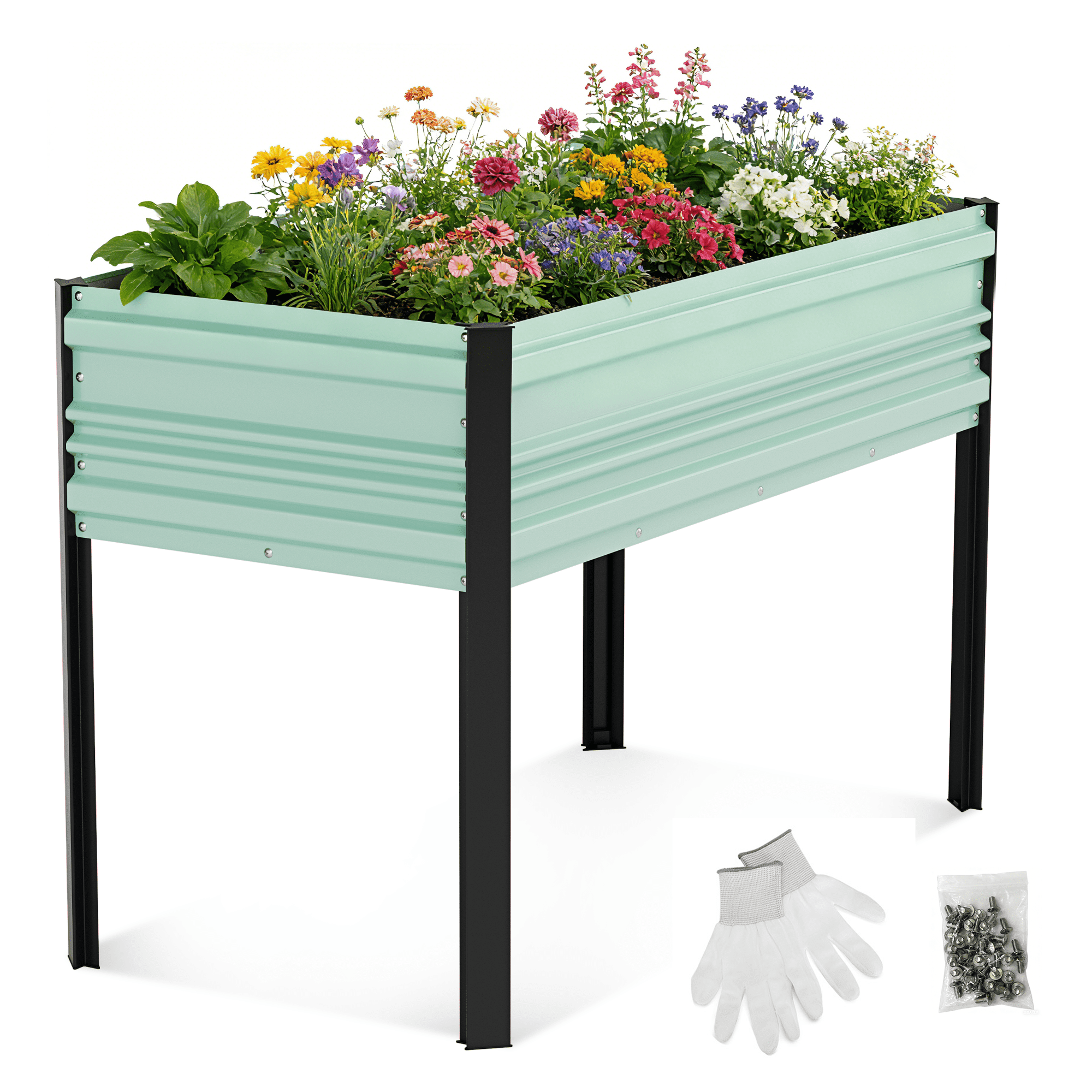 WORKPRO 48x24x32in Outdoor Galvanized Raised Garden Bed with Legs-Light Green