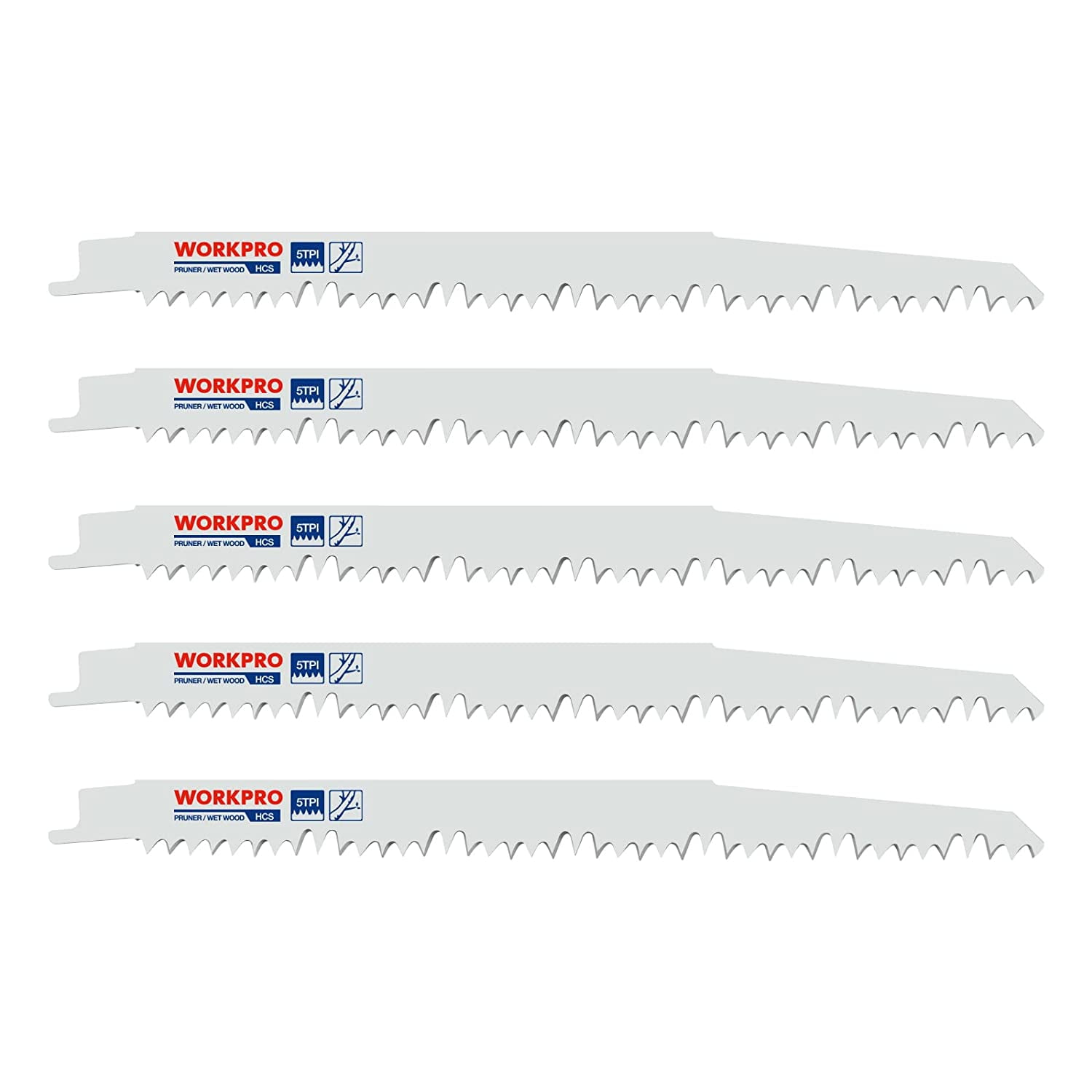 WORKPRO 5 Piece 9 Inch Wood Pruning Reciprocating Saw Blade Set