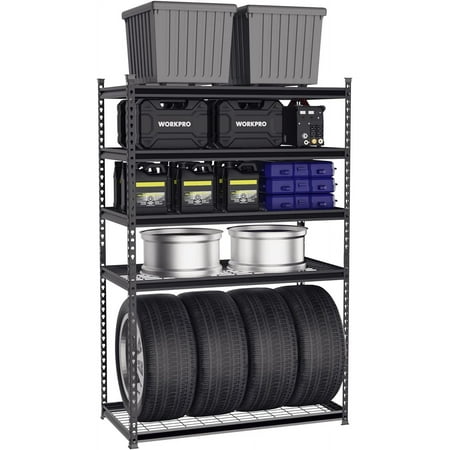 WORKPRO 5-Tier Heavy Duty Metal Shelving Unit, 48”W x 24”D x 72”H, Adjustable Storage Rack, 4000 lbs Total Load Capacity, Ideal for Garage, Basement, Warehouse, Workshop