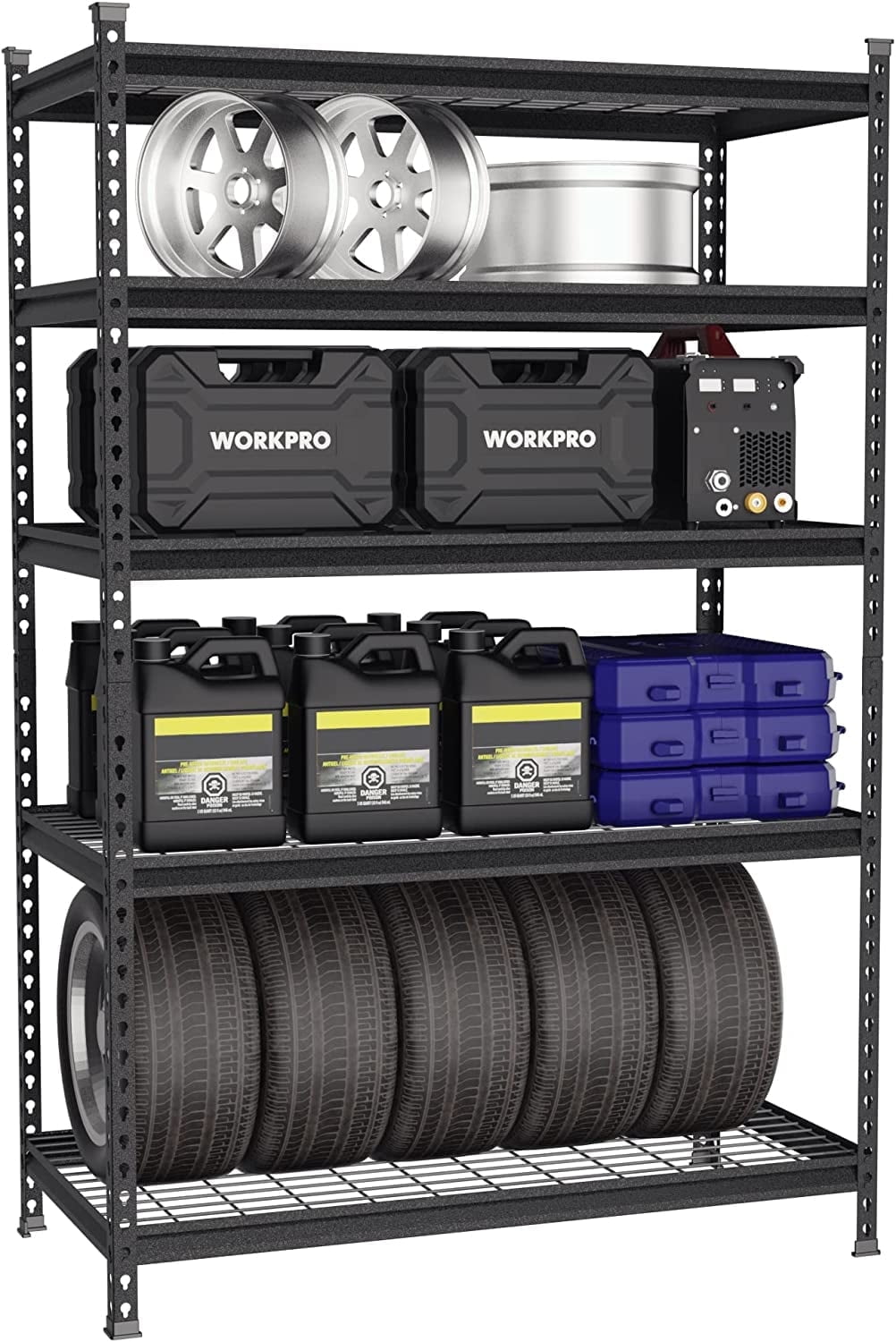 WORKPRO 5-Tier Metal Storage Shelving Unit, 48"W x 24"D x 72"H, 4000 lbs Load Capacity (Total), Black