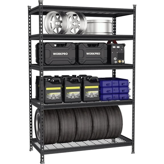 WORKPRO 5-Tier Metal Storage Shelving Unit, 48"W x 24"D x 72"H, 4000 lbs Load Capacity (Total), Black