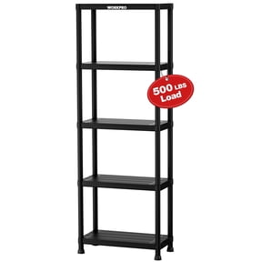 WORKPRO 500LBS 5-Tier Plastic Storage Shelf, 23.9"D x 12"W x 67"H, Black Freestanding Utility Organizer for Garage, Pantry & Home