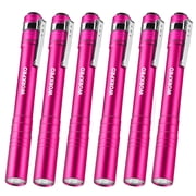 WORKPRO 6-Pack LED Pen Light, Aluminum Pen Flashlights, Pocket Flashlight with Clip for Inspection, Emergency, Everyday, 2AAA Batteries Included, Pink