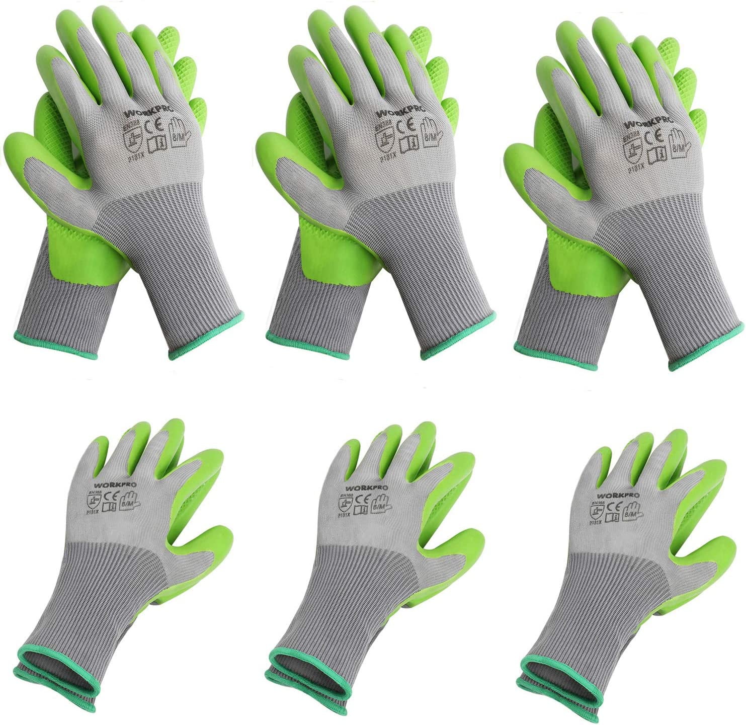 WORKPRO 6 Pairs Garden Gloves, Work Glove with Eco Latex Palm Coated, Working  Gloves for Weeding, Digging, Raking and Pruning(M) 