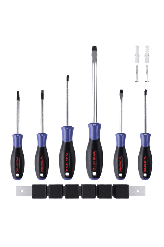 6-Piece Magnetic Screwdrivers Set with Organizer,Flat Head/Slotted/Phillips/Torx Screwdriver Tools Set,Chrome Plating CR-V Shanks, Non-Slip Handle