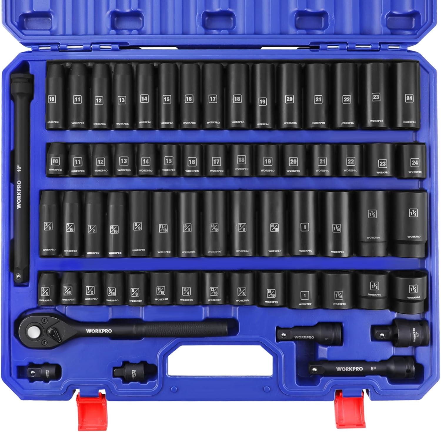 WORKPRO 65-Piece 1/2-Inch Drive Impact Socket Set, SAE and Metric Deep ...