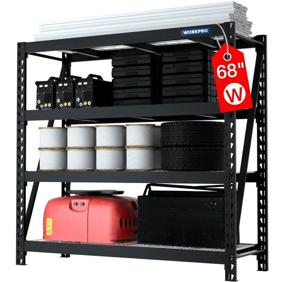 WORKPRO 68" Ultra Wide 4-Tier Metal Garage Storage Shelves, 7200LBS Heavy Duty Adjustable Storage Rack for Basement, Warehouse, Workshop, 68"W x 24"D x 65"H